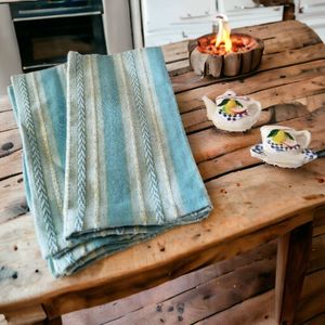 2 Linen Napkins 2 Pear Apple Teapot Teacup Ceramic Fridge Magnets Aqua Yellow